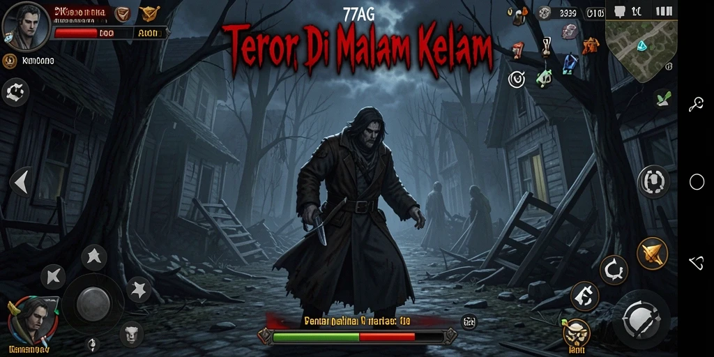 Tampilan gameplay menegangkan dari 77AG dengan suasana horror yang intens.