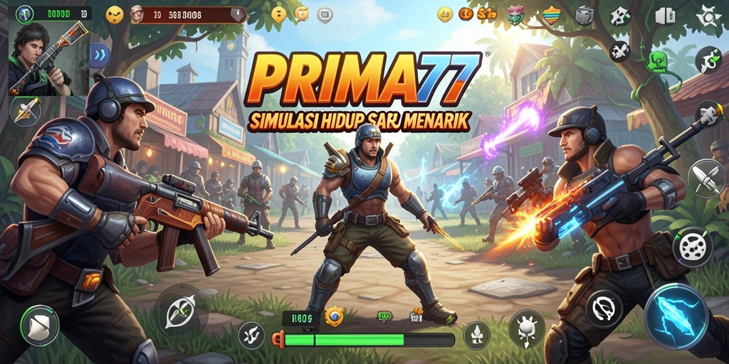 Tampilan gameplay PRIMA77 yang menampilkan karakter dan interaksi sosial.