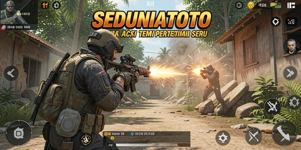 Screenshot gameplay SEDUNIATOTO yang menampilkan pertempuran intens.