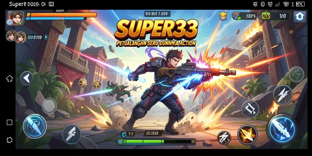 Tangkapan layar SUPER33 menampilkan pertempuran seru dalam gameplay Action.