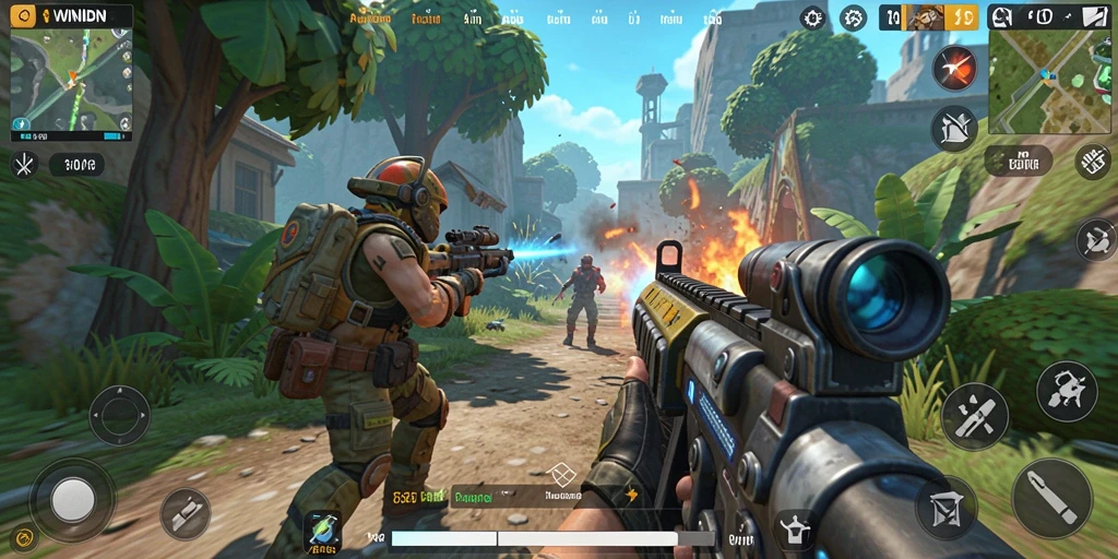 Gameplay seru di WINIDN dengan aksi tembak-menembak.